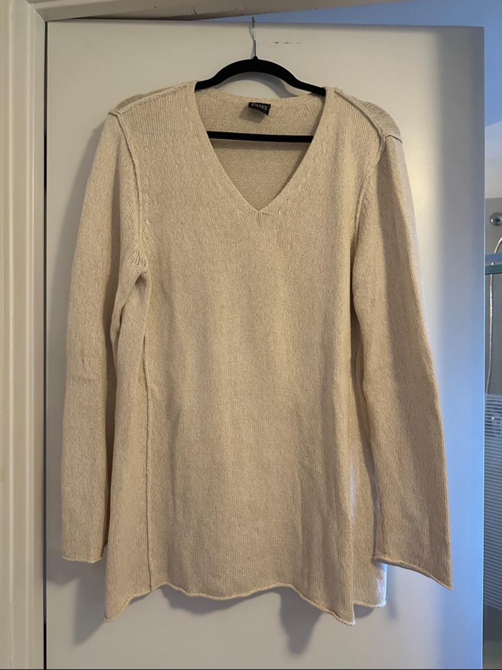 Eileen Fisher Cream V-Neck Lightweight Knit Sweater